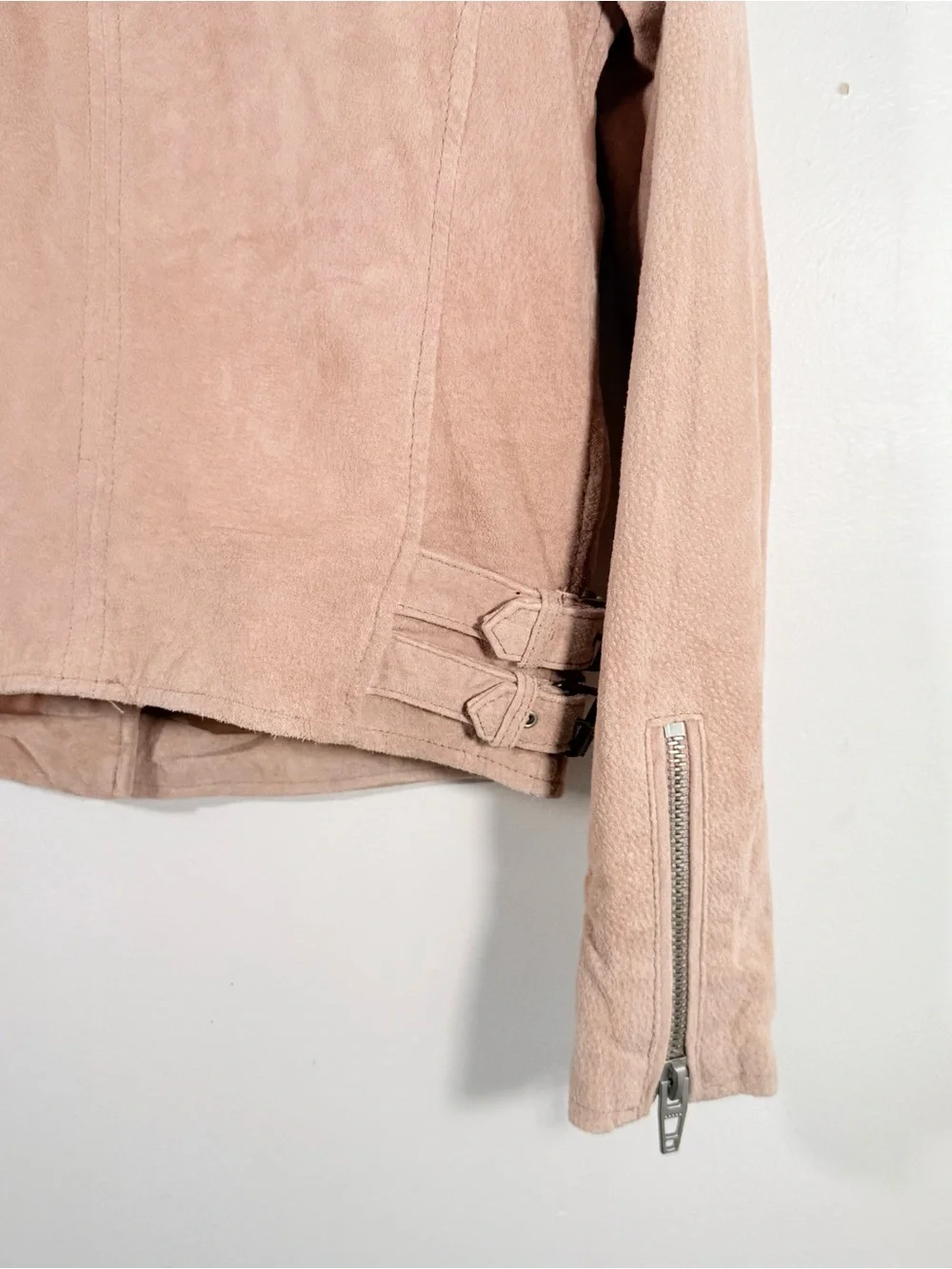 BlankNYC Blush Desert Pink 100% Genuine Suede Leather Cropped Moto Jacket Small